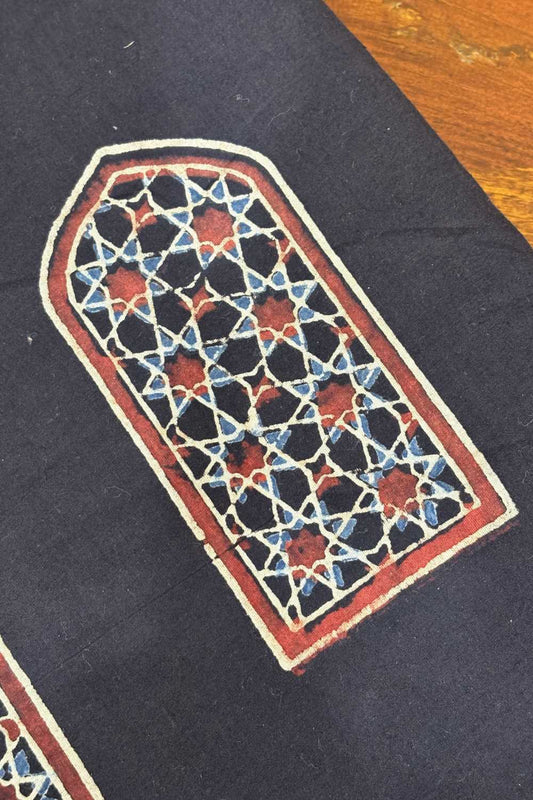 Black Base Maroon Window Print Fabric