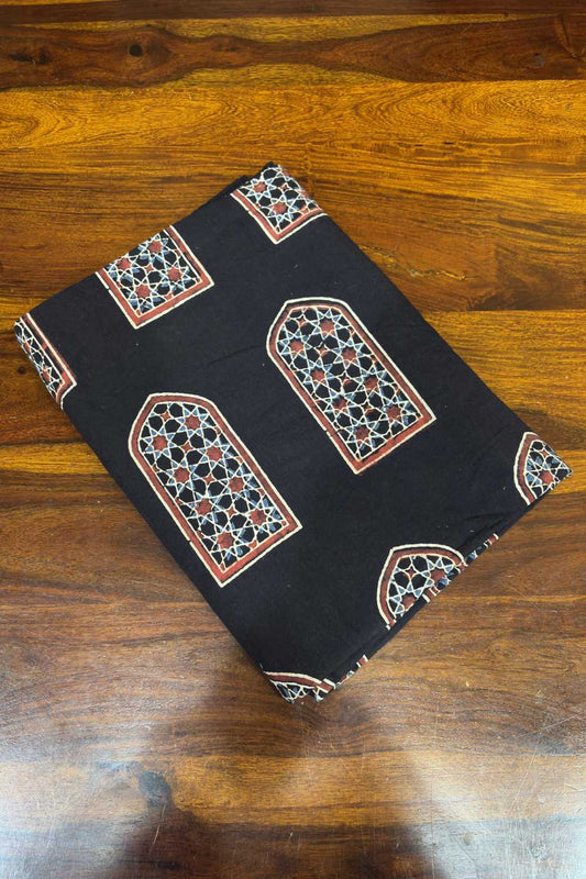 Black Base Maroon Window Print Fabric