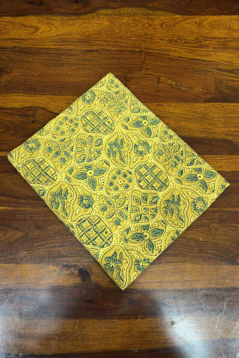 Ajrakh Yellow Base Multi Floral Print Fabric