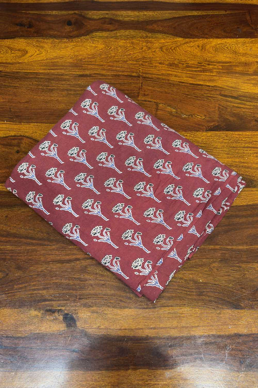 Ajrakh Maroon Base Flower Print Fabric