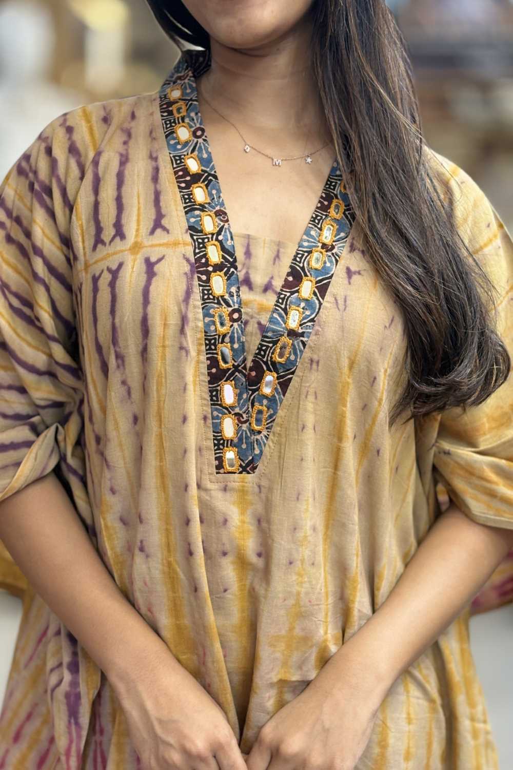 Sandal Kaftan Ajrakh Mirror Neck