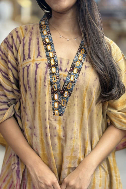 Sandal Kaftan Ajrakh Mirror Neck