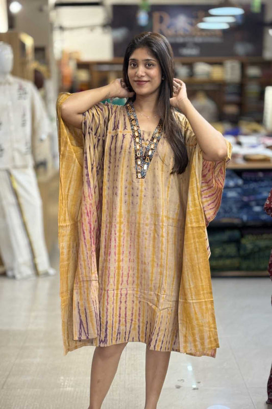 Sandal Kaftan Ajrakh Mirror Neck
