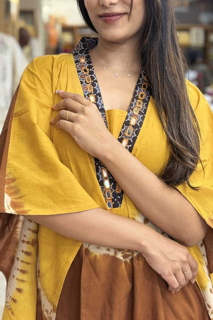 Brown Kaftan Yellow Prints