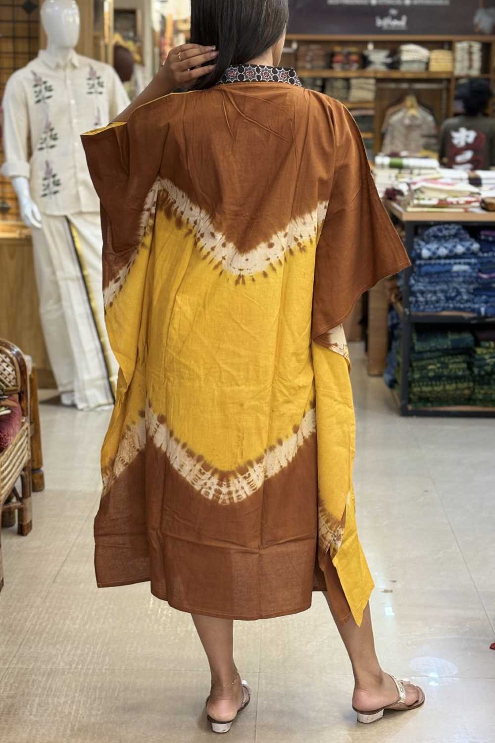 Brown Kaftan Yellow Prints