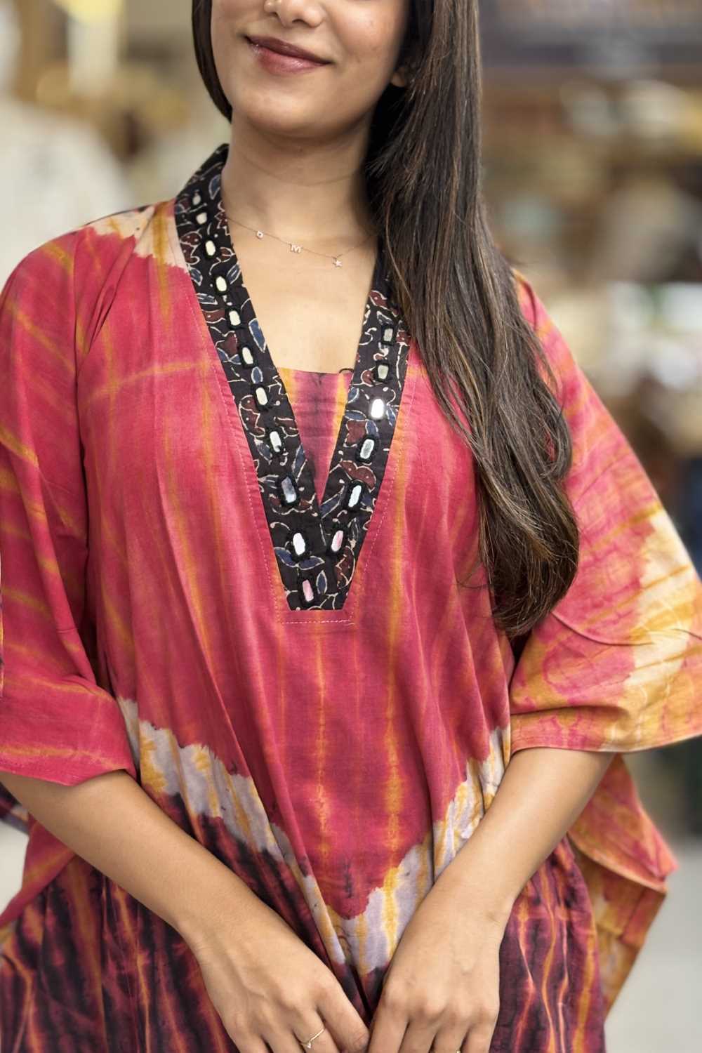 Pink Kaftan with white wave prints