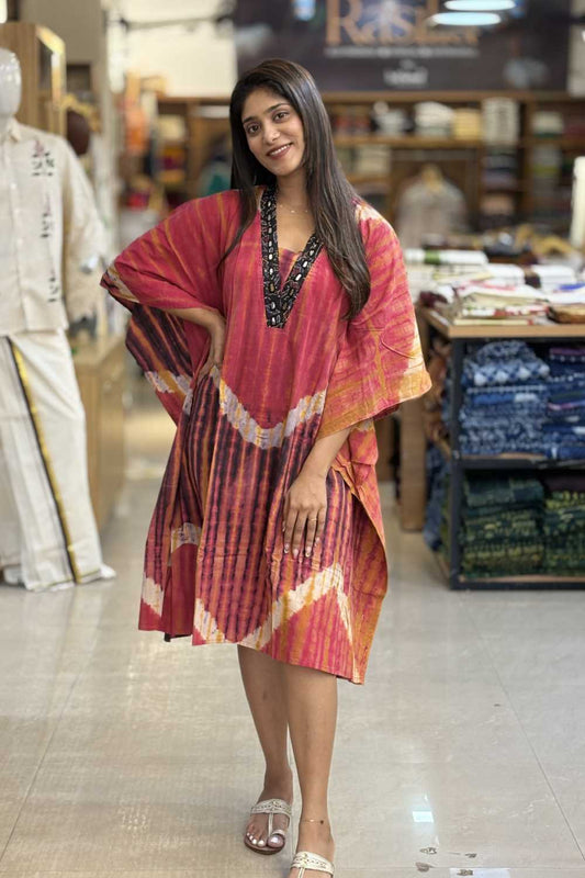 Pink Kaftan with white wave prints