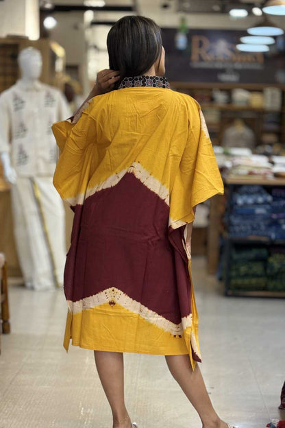 Maroon Yellow wave print Kaftan