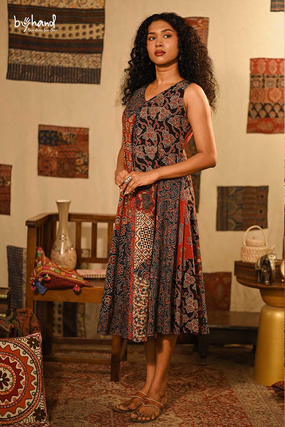 Patch Front Pleated Dress