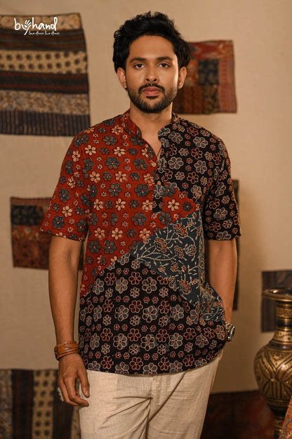 Red Black Blue Ajrakh Floral Pack Kurta