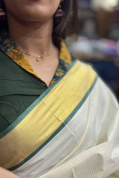 Dark Green Golden Border Saree