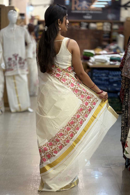 Kerala Saree with Lotus Print