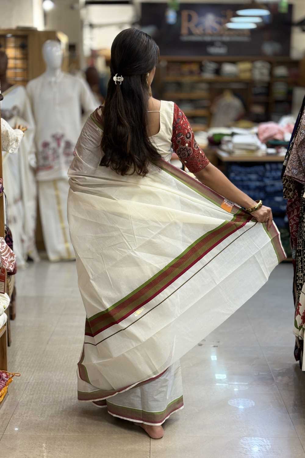 Maroon & Light Green Border Saree