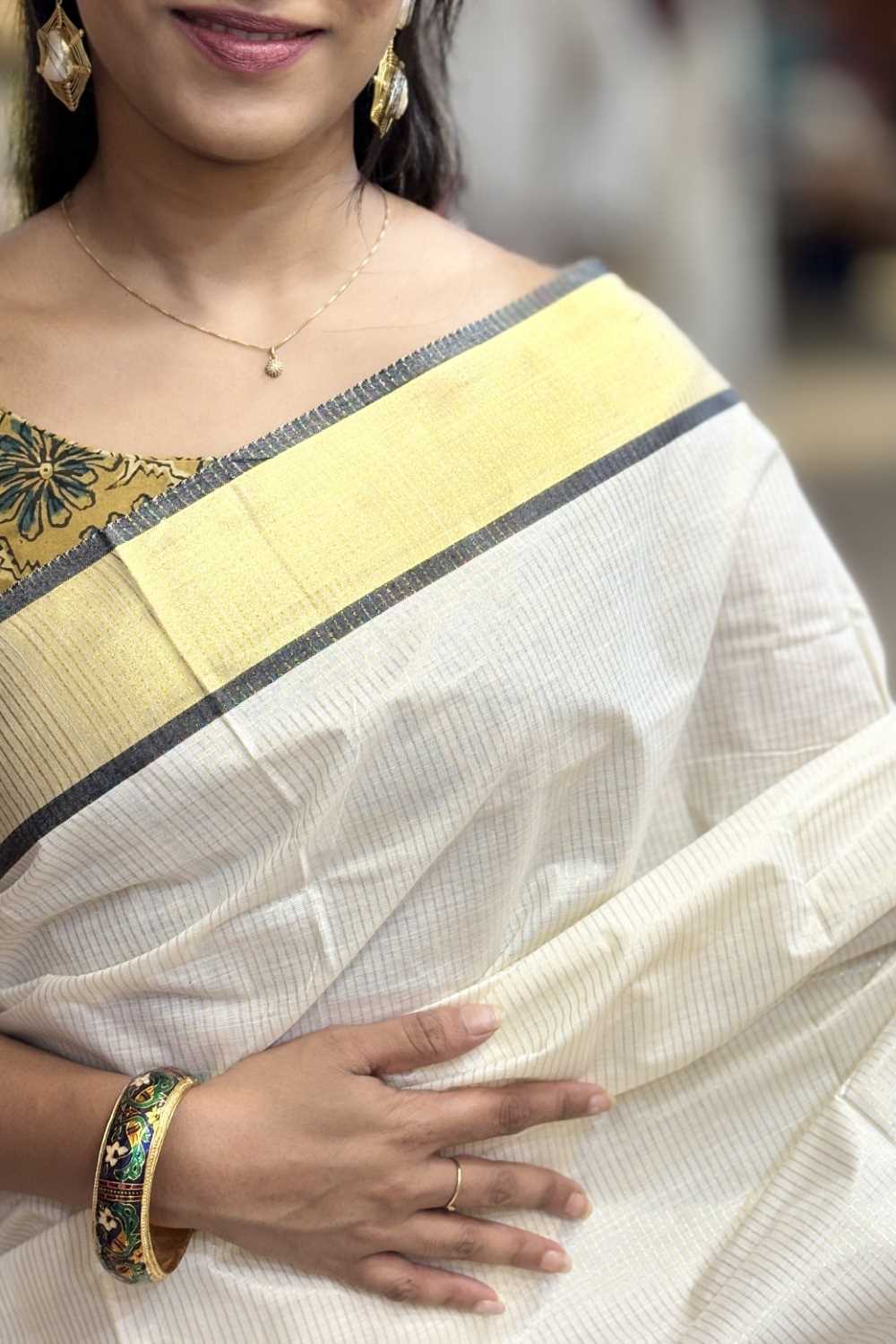 Black Border Golden Stripe Saree