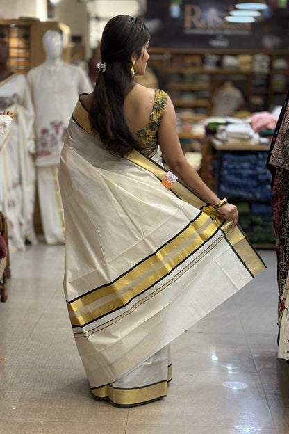 Black Border Golden Stripe Saree