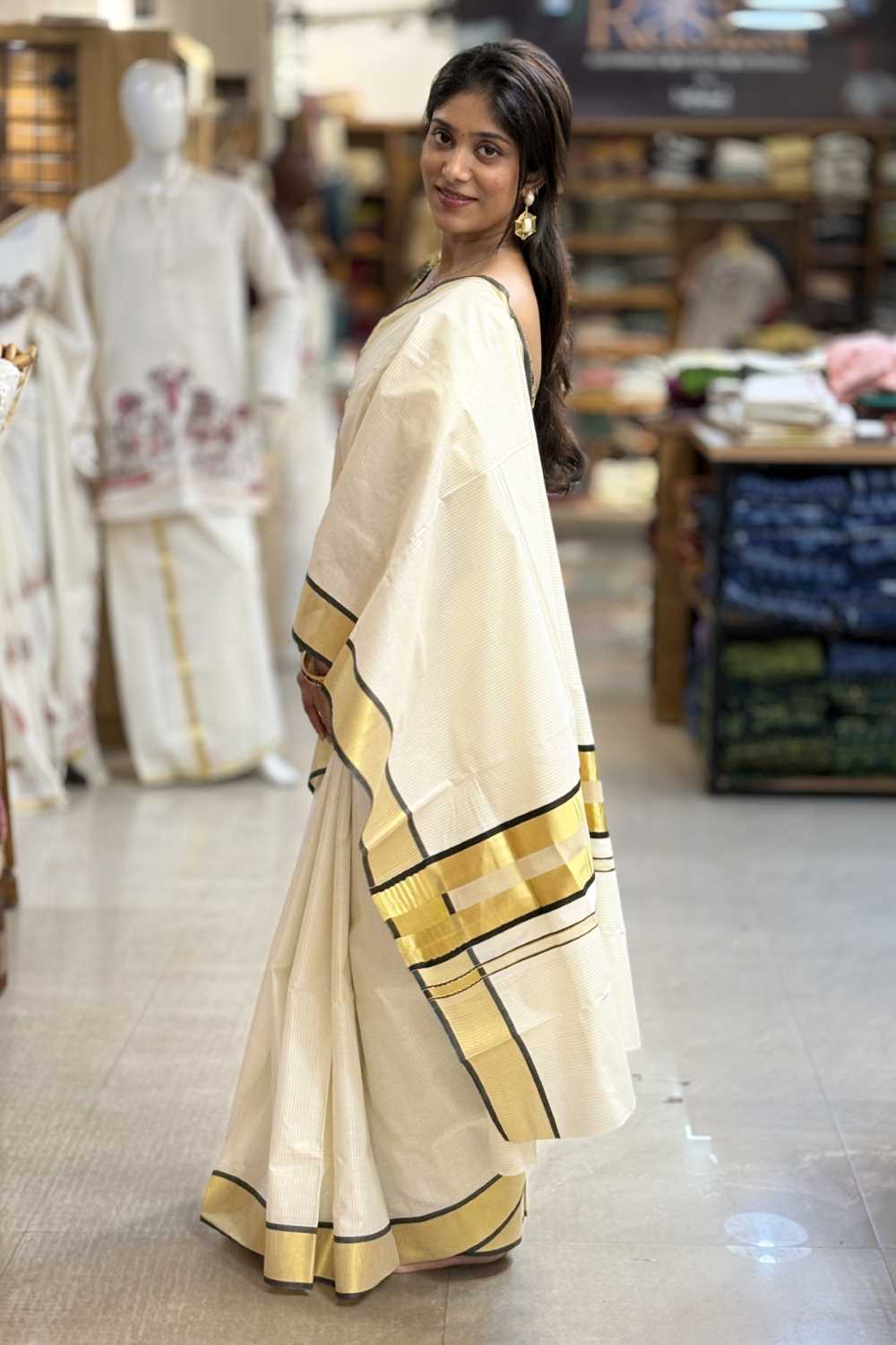 Black Border Golden Stripe Saree