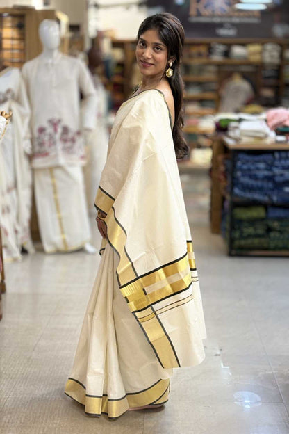 Black Border Golden Stripe Saree