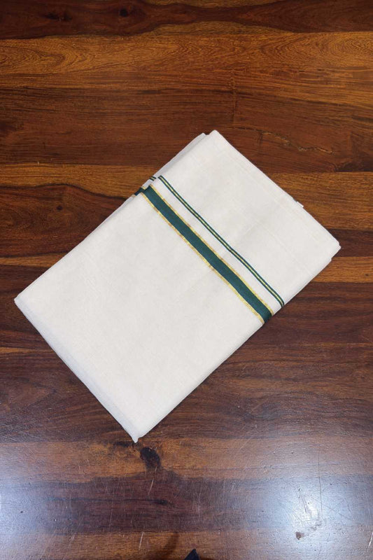 Offwhite Puliyilakara Saree Green & Golden Border