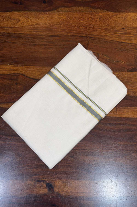 Offwhite Puliyilakara Saree Grey Golden Border