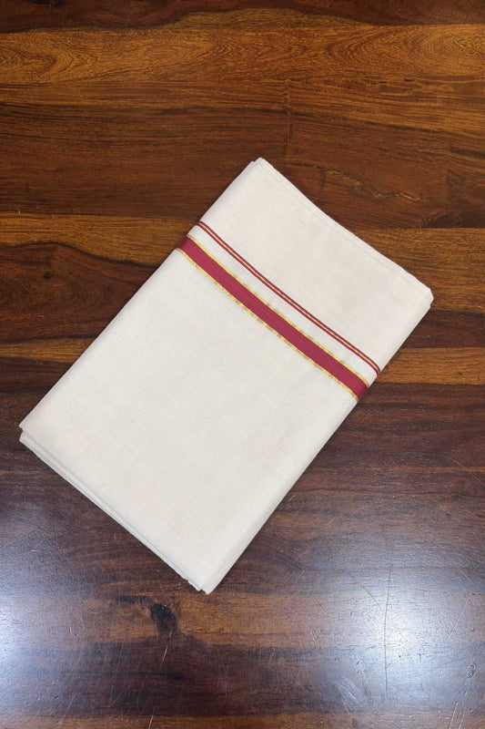 Offwhite Puliyilakara Saree Maroon & Golden Border