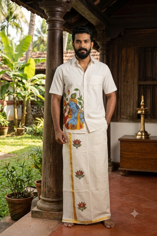 Offwhite Shirt with Krishnan & Radha Print