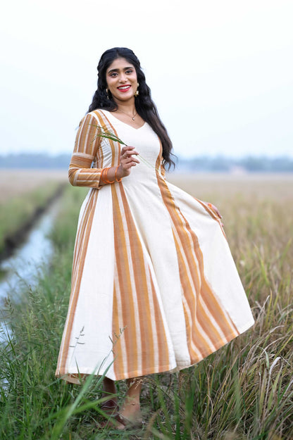 Offwhite Anarkali with Brown Striped