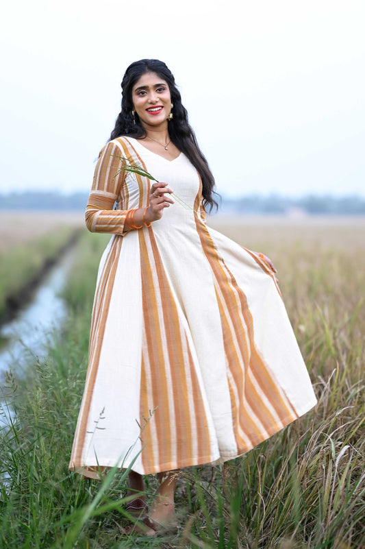 Offwhite Anarkali with Brown Striped