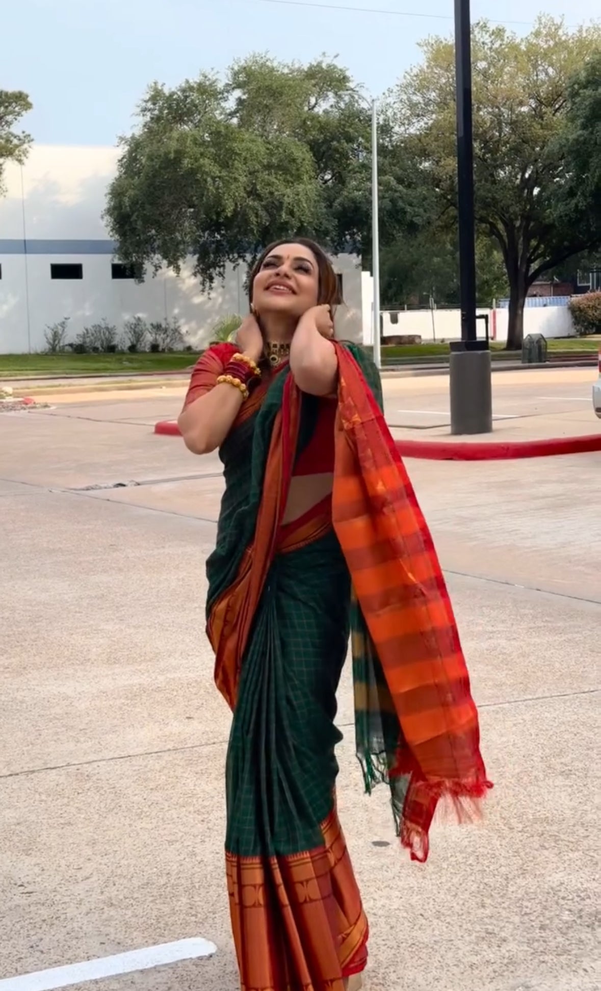 Narayan Pet Green Checked Saree with Big Border