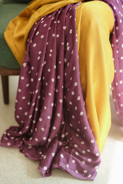 Yellow & Purple Bandhini Modal Silk Saree
