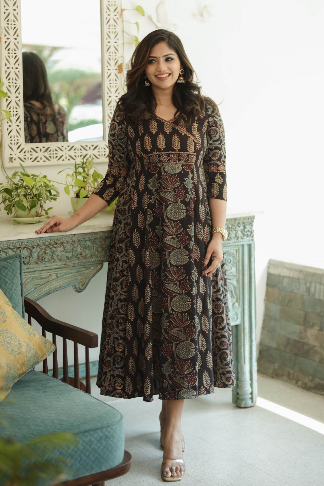 Black Ajrakh 5 Panel Anarkali