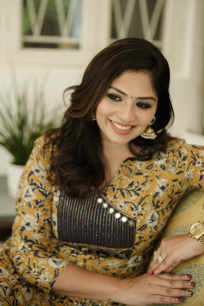 Yellow Bagru Printed Anarkali