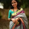 Grey Chettinadu Saree with Majenta & Green Border