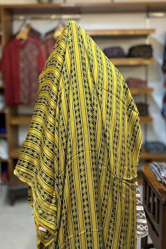 Yellow Border Ajrakh Printed Modal Silk fabric