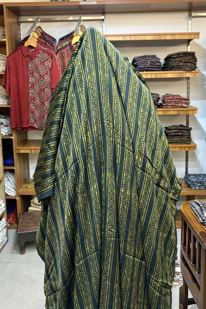 Green Border Ajrakh Printed Modal Silk fabric