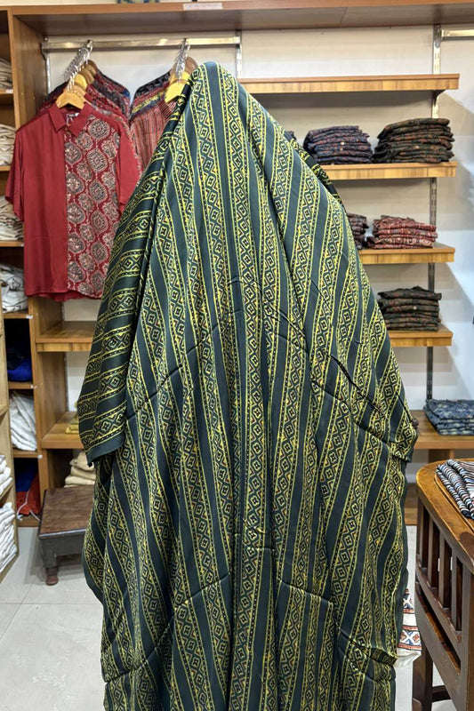 Green Border Ajrakh Printed Modal Silk fabric