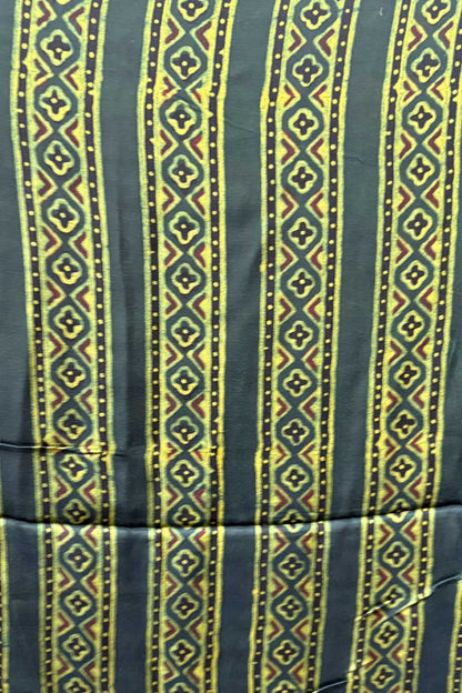 Green Border Ajrakh Printed Modal Silk fabric