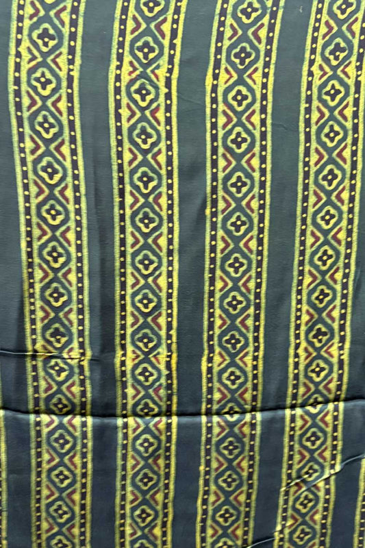 Green Border Ajrakh Printed Modal Silk fabric