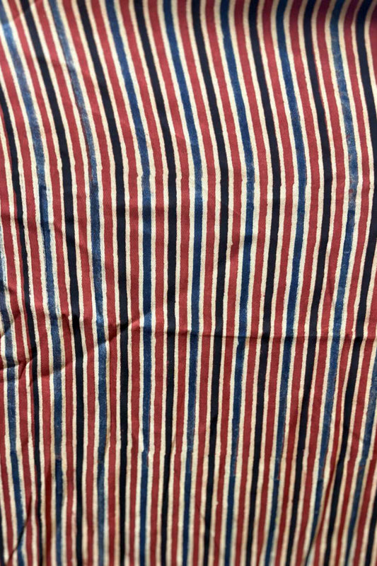 Red Stripes Ajrakh Printed Modal Silk fabric