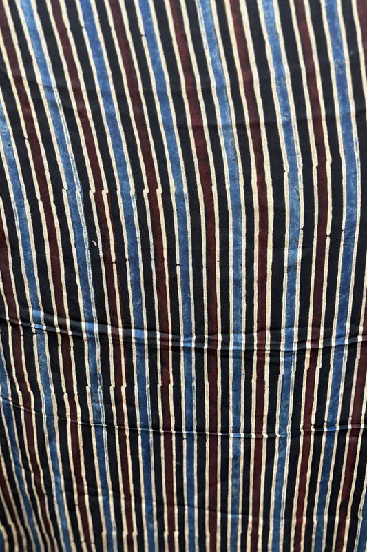 Blue Stripes Ajrakh Printed Modal Silk fabric