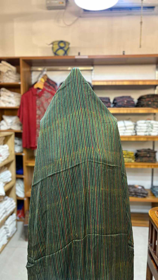 Green Stripes Ajrakh Printed Modal Silk fabric
