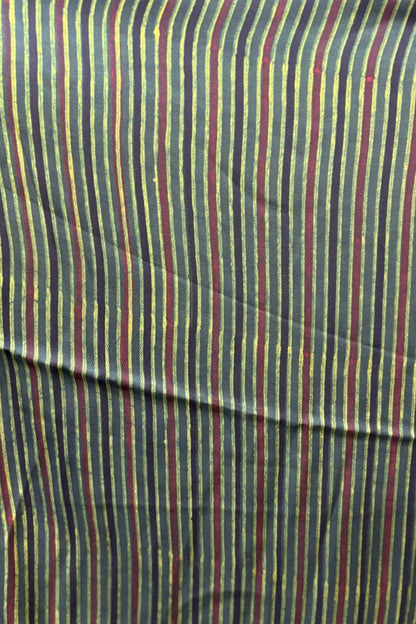 Green Stripes Ajrakh Printed Modal Silk fabric