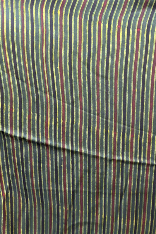 Green Stripes Ajrakh Printed Modal Silk fabric