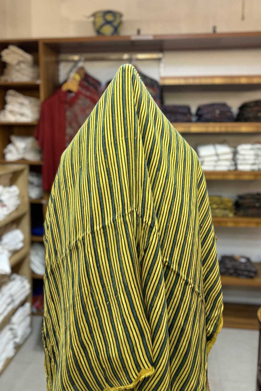 Yellow Stripes Ajrakh Printed Modal Silk fabric