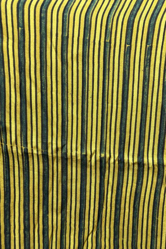 Yellow Stripes Ajrakh Printed Modal Silk fabric