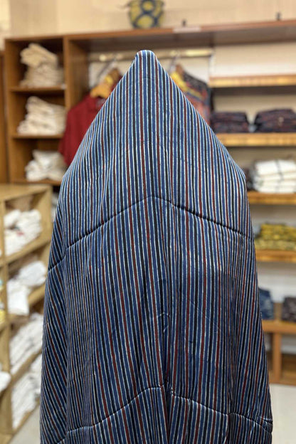 Blue Stripe Ajrakh Printed Modal Silk fabric