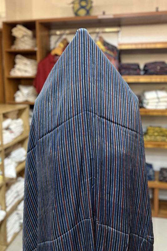 Blue Stripe Ajrakh Printed Modal Silk fabric