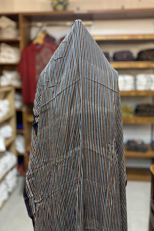 Black Stripe Ajrakh Printed Modal Silk fabric