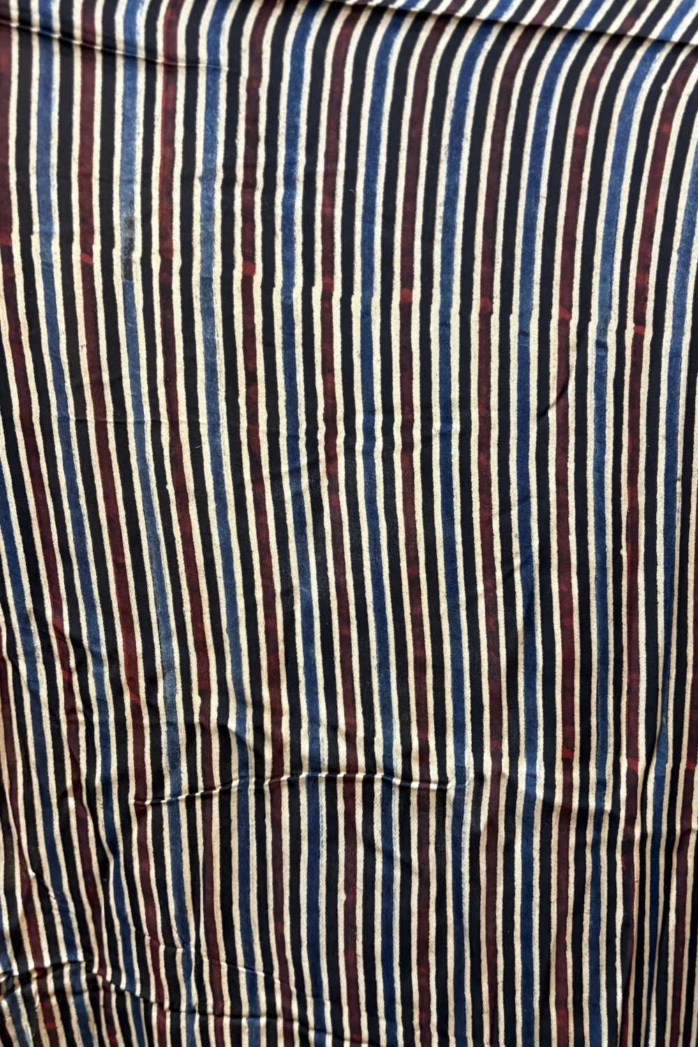 Black Stripe Ajrakh Printed Modal Silk fabric