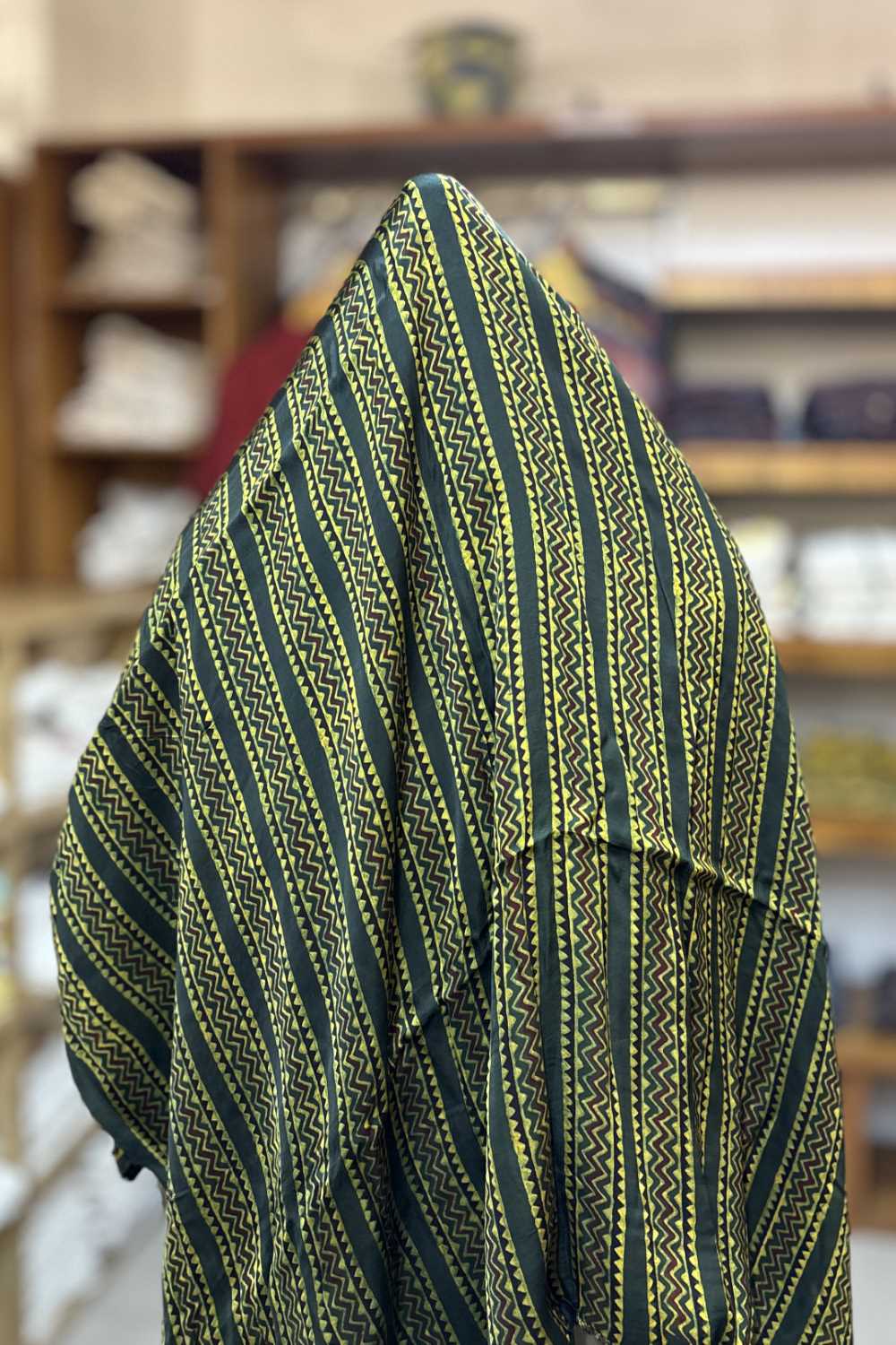 Green Border Ajrakh Printed Modal Silk fabric