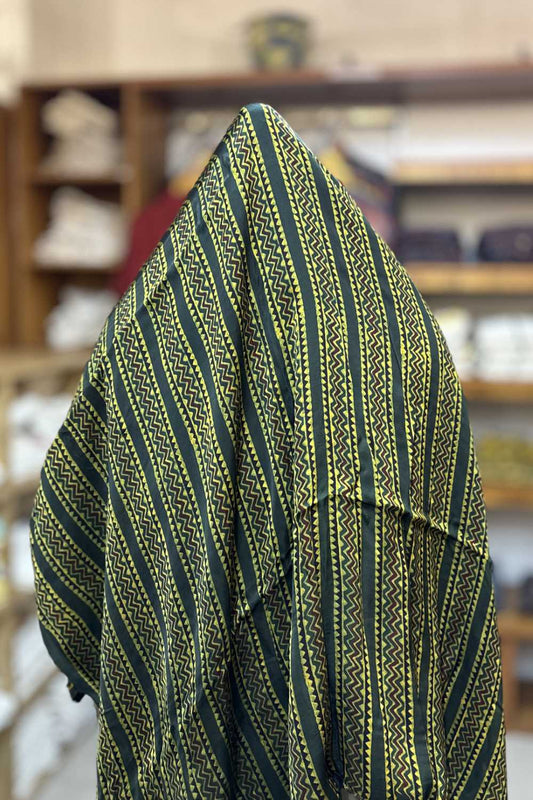 Green Border Ajrakh Printed Modal Silk fabric
